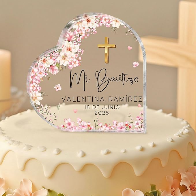 Personalized Mi Bautizo Cake Topper Spanish Baptism Cake Topper, God Bless Baptism Cake Decoration for Baby Shower, First Holy Communion Baby Shower Decoration (Mi Bautizo - Style 3)