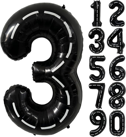40 Inch Race Car Black Number Balloons Race Car Birthday Party Balloons Large Black Number 3 Balloons Boys 3rd Birthday Party Race Car Theme Party Decorations Supplies（Digital 3）