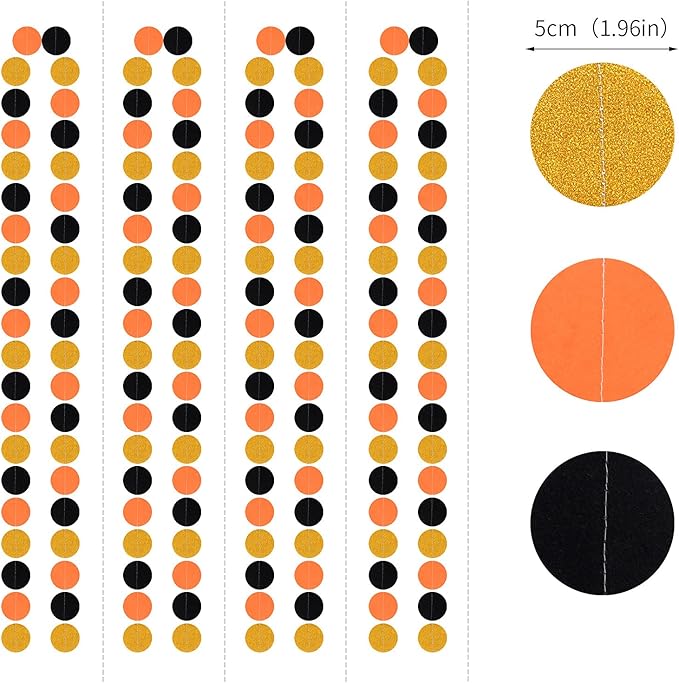 Black-Orange Gold Halloween Party-Decorations Streamers-Garland - 52ft Birthday Baby Shower Decorations Paper Banner, Graduation 2025 Glitter Hanging Decoration Bunting Supplies Lasting Surprise