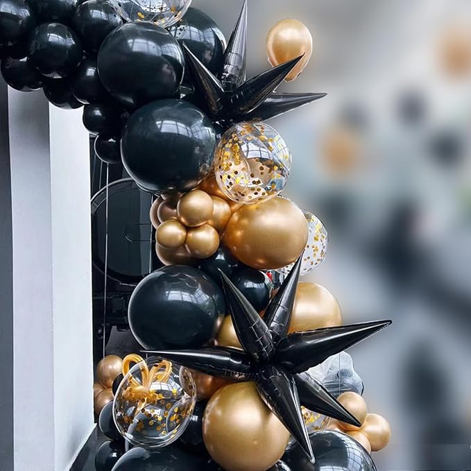 22 Pcs Black Star Balloons,22/18/10 Inch Star Foil Mylar Balloon,Spike Balloon and Four Pointed Balloons for Party Supplies Christmas Birthday Wedding Photo Booth (Black)