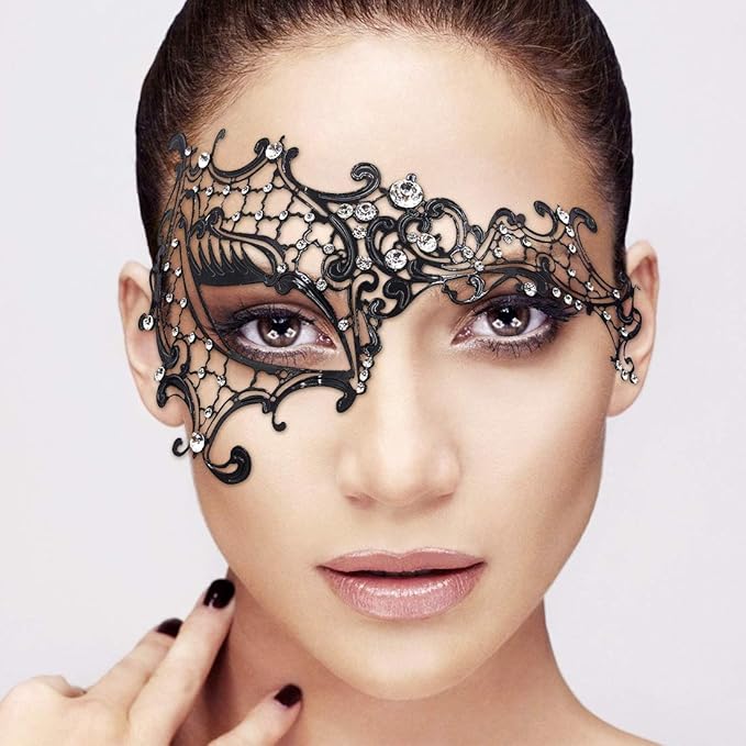 Venetian Masquerade Mask for Women - Ultralight Shiny Metal Rhinestone Party Evening Prom Ball Mask