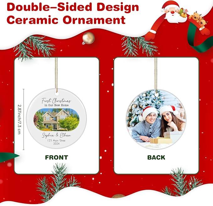 Custom Ceramic Christmas Ornaments with Photo Text - Personalized New Home Christmas Hanging Decorations Decorations