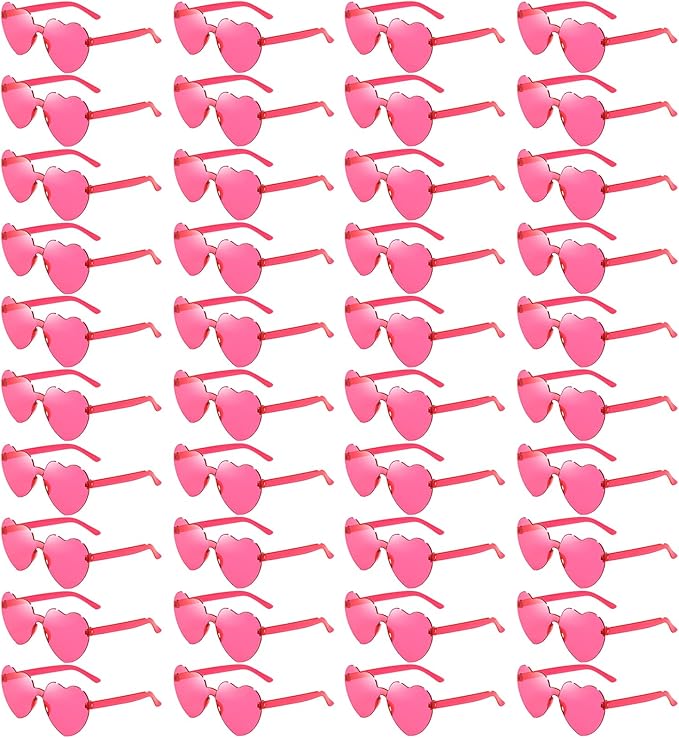40 Pairs Heart Shaped Sunglasses Bulk, Colorful Rimless Fun Heart Sunglasses for Women Party Favors
