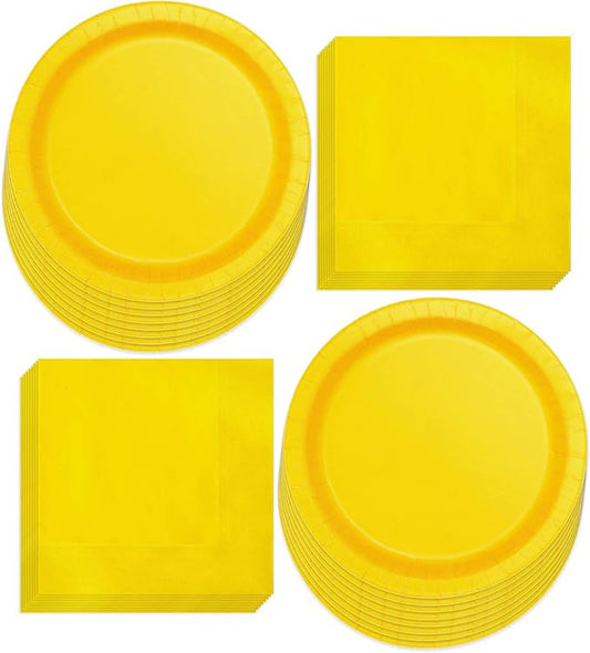 Sunflower Yellow Paper Dinner Plates and Luncheon Napkins, Lemon Party Supplies and Summer Table Decorations (Serves 16)