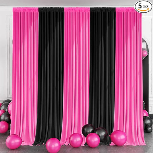 10x7FT Black and Pink Backdrop Curtain – Wrinkle-Free Polyester Party Background for Birthday, Wedding, Baby Shower, Photography, Photo Booth Wall Decor for Adults & Kids