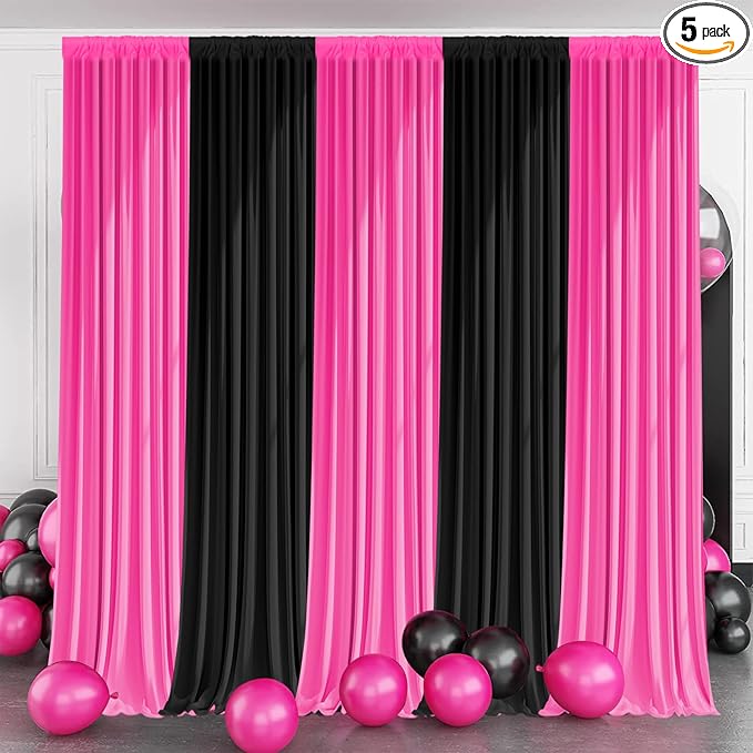 Party Backdrop Curtain -10×10ft Black & Pink Background Decor for Birthdays, Baby Showers, Home Parties,Easy to Set up, Durable Photo Booth Wall Decoration for Adults & Kids