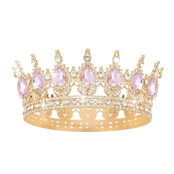 Queen Crown Rhinestone Wedding Crowns and Tiaras for Women Costume Party Hair Accessories Princess Birthday Crown Crystal Bridal Crown (Gold & Pink Crown)