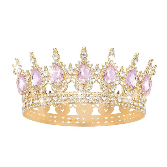 Queen Crown Rhinestone Wedding Crowns and Tiaras for Women Costume Party Hair Accessories Princess Birthday Crown Crystal Bridal Crown (Gold & Pink Crown)