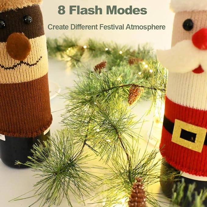 Remote Christmas Smokey Pine Garland with Lights 6.56FT Garlands with Timer 30 LED Fairy Lights Battery Operated Garland Lights with Pinecones Christmas Pre-lit Light for Home