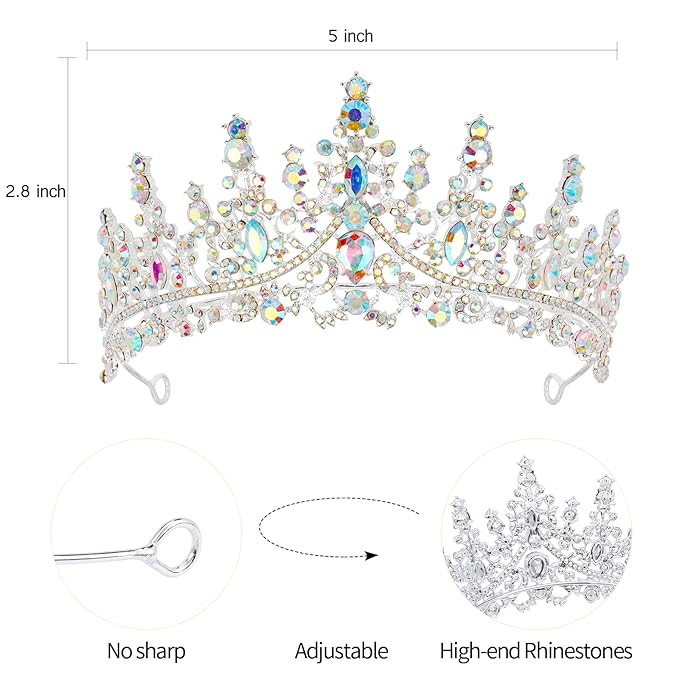 VELSCRUN Birthday Queen Tiara Crowns for Women Girls AB Silver Crystal Birthday Queen Headband Sash Elegant Princess Crown Happy Birth Party Decorations Mom Sisters Birth Gift Hair Accessories
