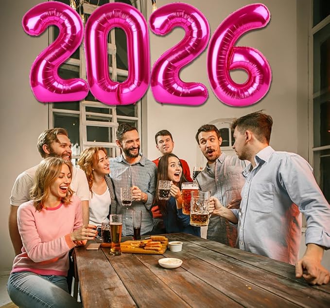 2026 Balloon - Hot Pink Birthday Number Balloons, 40 Inch Large Foil Balloons for Men Women Boys Girls Hot Pink Themed Birthday Decorations，Number 2026 Balloon