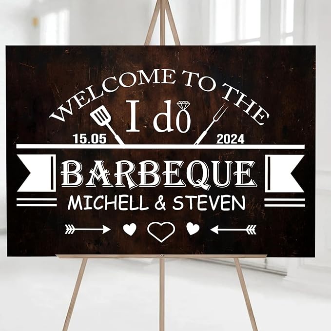 Personalized I Do BBQ Welcome Sign - Couples Shower Decoration, Faux Wood Design