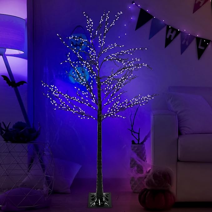 Halloween Lighted Tree Lights 6FT, 380 LED Black Halloweens Tree with Timer, DIY Bendable Branches, Halloween Decorations Outdoor & Indoor, Spooky Halloweens Yard Decor