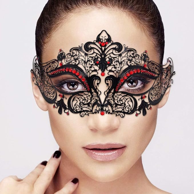 Venetian Masquerade Mask for Women - Ultralight Shiny Metal Rhinestone Party Evening Prom Ball Mask