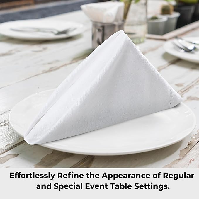 Urban Villa Cloth Napkins White Hemstitch Dinner Napkins Set of 12 20X20 Inches 100% Cotton Absorbent Washable Durable Reusable Ideal for Farmhouse Party Thanksgiving Harvest Fall Dinner Napkins