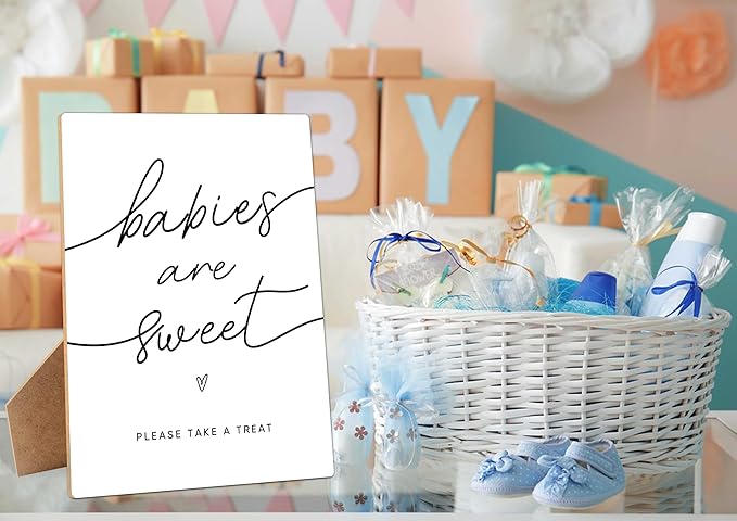Babies Are Sweet - Dessert Table Sign for Baby Shower Party Supplies, 8×11 Inches Wooden Sign With Stand, Gender Neutral Tabletop Decor for Gender Reveal Party, Baby Shower Decorations