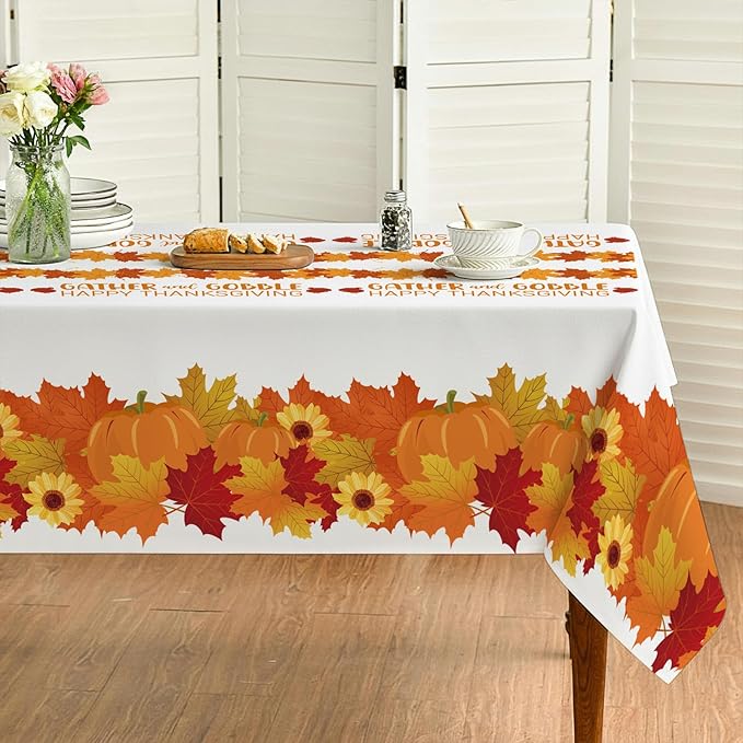 ATFUNSHOP Thanksgiving Tablecloth 5 Pack 54" X 108" Plastic Fall Table Cover Party Supplies Pumpkins Turkey Disposable Table Cloth Water Proof for Thanksgiving Decoration Dinner Party