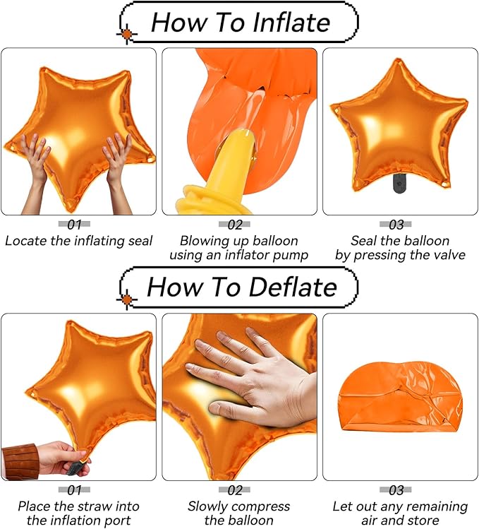 16 Pcs Orange and Blue Star Balloons, 22/18/10 Inch Foil Balloons, Four-Pointed Balloon for Kids Girl Boy Birthday Wedding Baby Shower Magic Party Decorations
