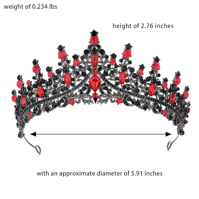 Black Red Tiara for Women Crystal Queen Crowns Rhinestone Princess Tiaras for Girl Wedding Headband for Bride Hair Accessories for Halloween Costume Birthday Party Prom Mother's Gifts