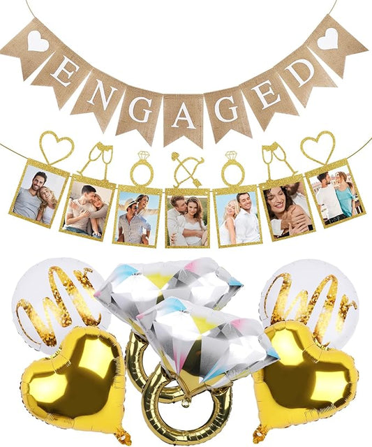Engagement Party Decorations, Engagement Decor with Balloons and Photo Garland