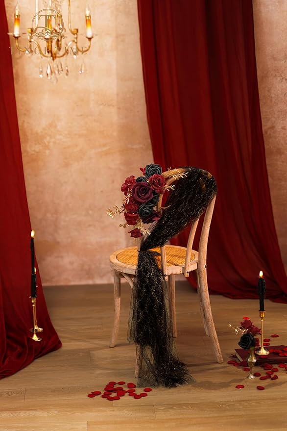 TINGE TIME Rose Artificial Flowers Combo, Gradient Color Faux Foam Roses with Stems for DIY Wedding Bridal Shower Party Table Centerpieces Fake Floral Arrangement Home Decor (Gothic Black & Red)