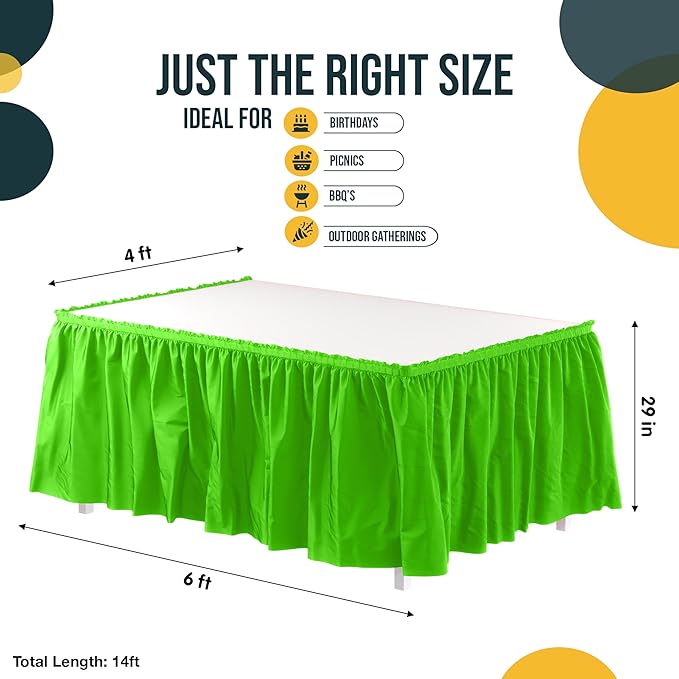 Exquisite Ruffle Table Skirt Lime Green 2 Pack 14 Ft Long Table Skirts for Rectangle Tables 6ft Plus or Round Tables Skirts with Adhesive Strip for Gender Reveal Decor & Happy Birthday Parties