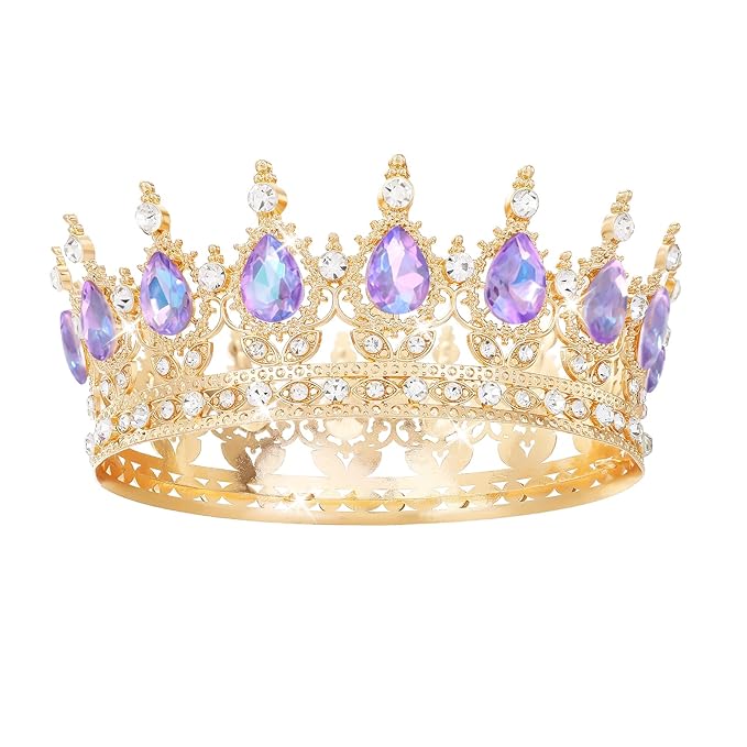 Purple Crown for Women Crystal Tiara and Queen Crown for Girl Wedding Headband for Bride Hair Accessories for Costume Birthday Party Cake Decoration Prom