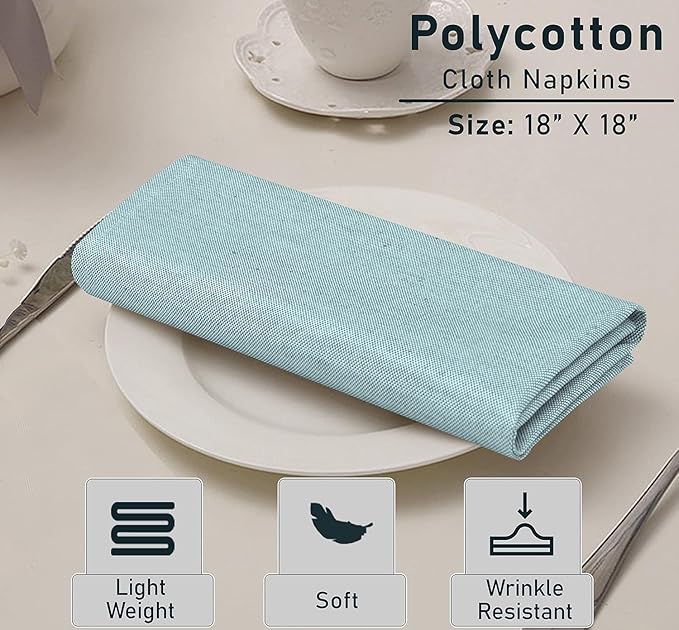 Ruvanti Cloth Napkins Set of 6, 18x18 Reusable Napkins Cloth Washable, Soft & Durable Table Napkin, Poly Cotton Fabric Dinner Napkins for Parties, Christmas, Thanksgiving, Weddings - Baby Blue