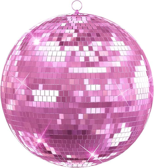 Classic Mirror Ball for Disco, 12"/16"/20" Mirror Disco Ball with Hanging Ring for DJ Club Party Live Wedding Stage Lighting Home Decor Pink 16inch