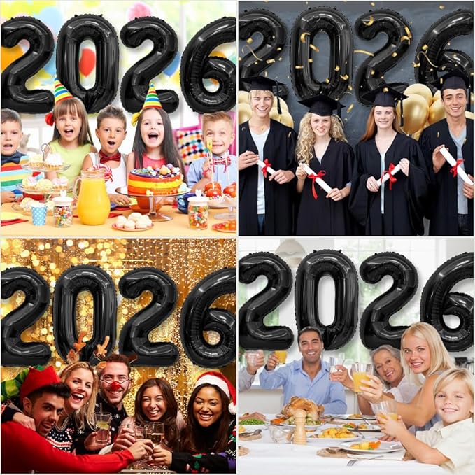 2026 Balloons, 40 Inch Foil Number Balloons, 2026 Balloon Numbers, Number Balloon for New Year Eve Festival Christmas Birthday Wedding Anniversary Party Supplies, New Years Decorations Black