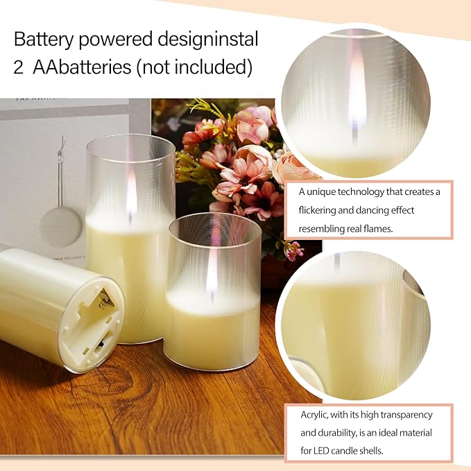 3Pack Flameless Candles, LED Candles, Flameless Candle with Remote Control，with Timer 2/4/6/8H，Flickering flameless Candles Ldeal for Setting The Mood（Ivory）(D 3" xH 4" 5" 6")
