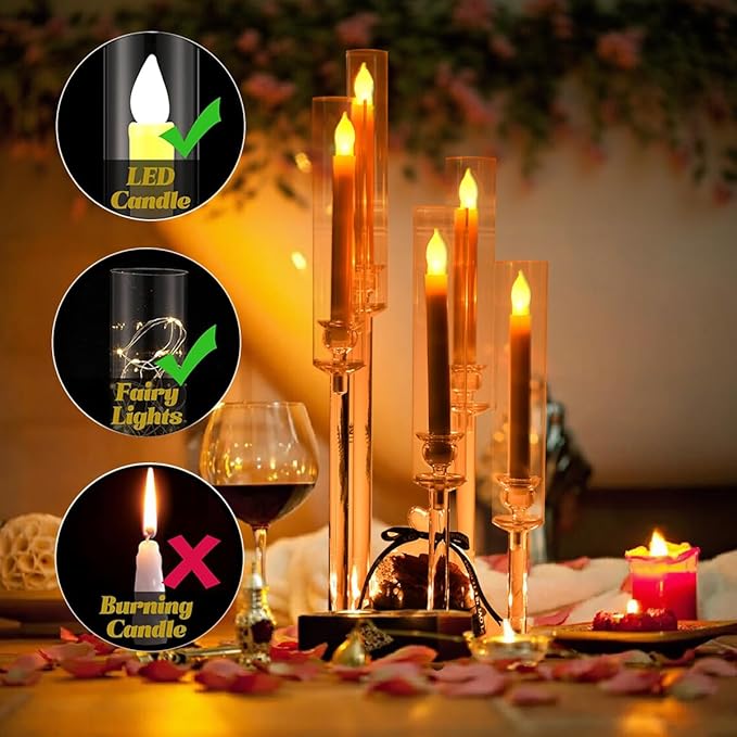 10Pcs Acrylic Candelabra Centerpieces for Wedding,5 Arm Clear Candelabra Table Centerpiece Acrylic Candle Stick Holders with Removable Lampshade for Party Easter Fireplace Decor Fit 0.8 LED Candle