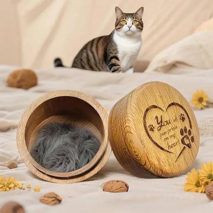 Personalized Pet Memorial Keepsake Box, Engraved Wooden Urn for Cat/Dog Ashes, Custom Name & Date Memorial Box, Sympathy Gift for Loss of Pet (Burlywood)