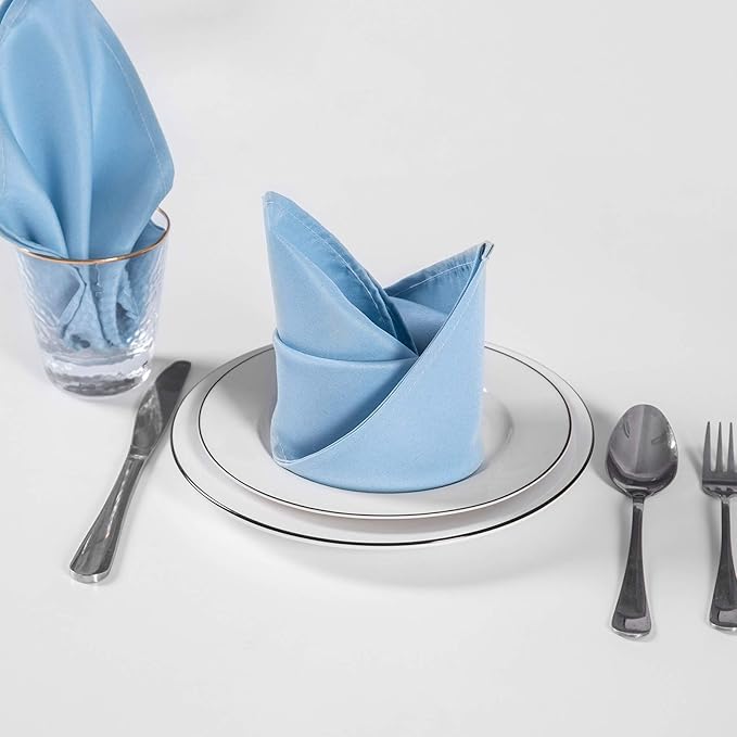Cloth Napkins 17x17 inch Washable Polyester Dinner Napkins Soft Table Napkins for Wedding Party Dining Banquet(Blue Mist,25PCS)