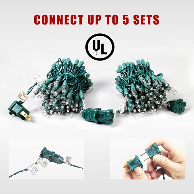 Christmas Tree Lights, 200 Count (2×100) Incandescent, 53ft Green Wire – UL Listed Waterproof Outdoor Connectable Warm White Lights with Spare Bulbs & Fuses, for Yard & Home Décor