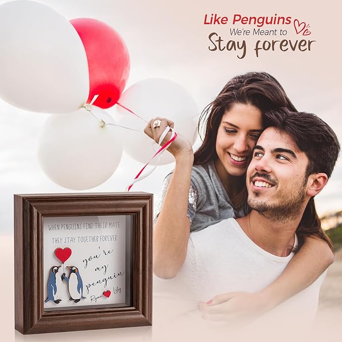 Valentine’s Day Gifts Shadow Box Frame – You Are My Penguin Gifts for Her Him, Cute Couple Gift, 3D Wooden Penguin Love Picture Frame, Anniversary Christmas Birthday Gift for Boyfriend Girlfriend (PenguinBN)