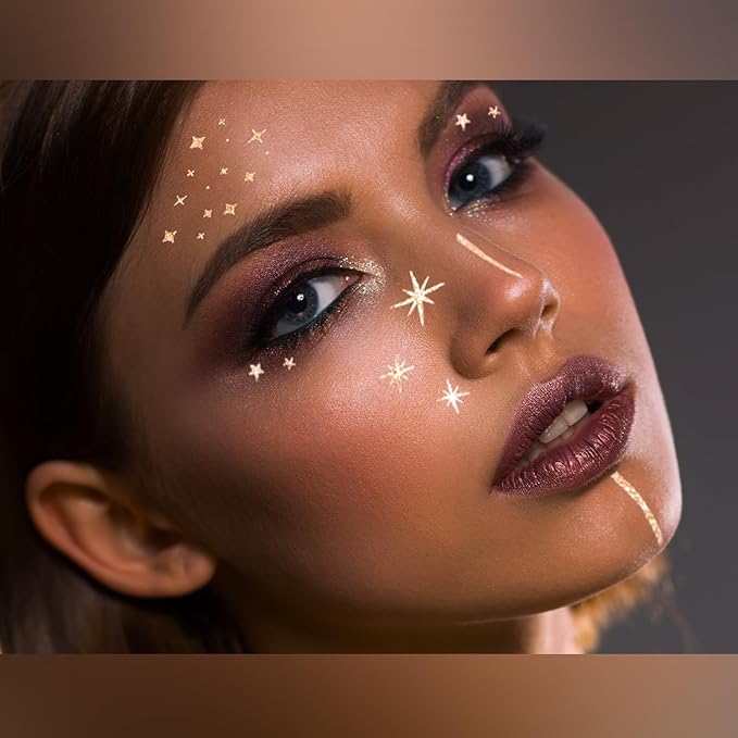 Glitter Freckles, 24PCS Glitter Freckles Face Tattoo, Sparkle Freckles for Women, Waterproof Gold Temporary Face Tattoos Glitter Glow Up Patches Makeup Patches (Gold 2Packs)