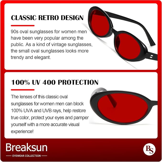 Retro Oval Sunglasses for Women Men Fashion Small Oval Sunglasses 90s Vintage Shades