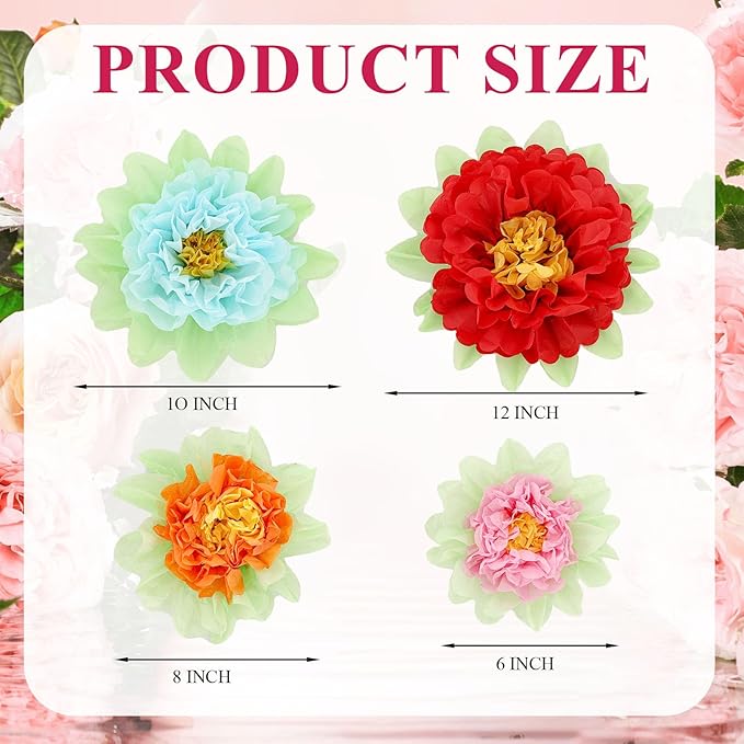 20 PCS Paper Flowers Decorations for Wall, 8 in Mexican Paper Flowers, Suitable for Wall Background Mexican Pompoms, Suitable for Carnival Crafts Birthday Party Decoration 5 Colors