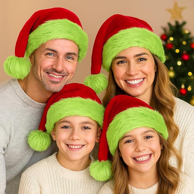 Funny Santa Hat for Adults – Soft Plush Red and Green Christmas Hat for Men and Women – Cozy Holiday Party Headwear