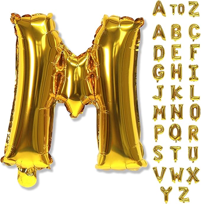 Large Custom Balloon Letters M, 40 Inch Helium Alphabet Word Balloons Decor, Big Self Inflating Foil A-Z Gold Letter Name Balloons for Boys Women Birthday Anniversary Party Decorations Supplies