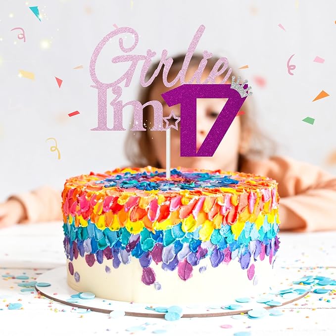 Girlie I'm 17 Cake Topper, 17th Birthday Decorations for Girl, Glitter Funny 17th Birthday Cake Topper, Girlie 17 Year Old Birthday Party Decoration Supplies