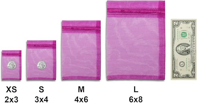 TheDisplayGuys 48-Pack 3x4 Hot Pink Sheer Organza Gift Bags with Drawstring, Jewelry Candy Treat Wedding Party Favors Mesh Pouch