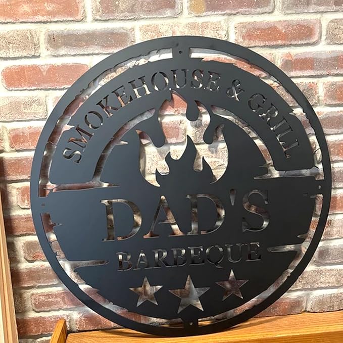 Personalized BBQ Metal Sign - Outdoor Patio Bar Grill Name Sign - Backyard Barbecue Wall Mount - Custom Father's Day, Birthday Gift for Dad, Husband, Grandpa