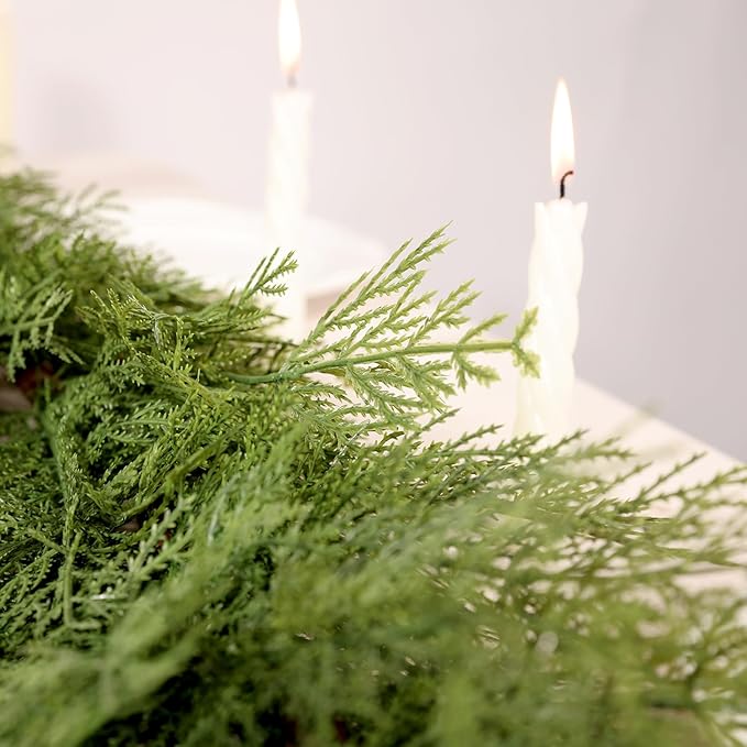 WBHome Real Touch Chamaecyparis pisifera Garland for Christmas Holiday Seasonal Outdoor/Indoor Home Decor, 6FT Long