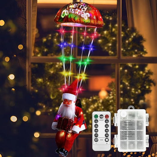 Christmas Decorations Santa Claus Lights,LED Parachute Lights,3AA Battery Box Christmas Decor Window Lights Outdoor, Hanging Xmas Lights, Holiday Indoor Porch Garden Party (Colorful LED)