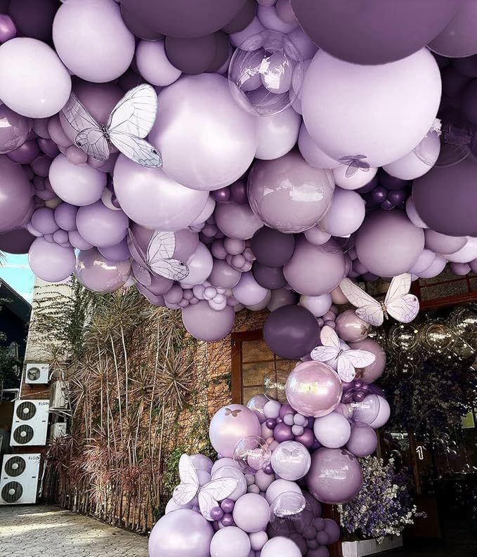 Purple Balloon Arch Kit Double Stuffed Latex Lavender Lilac Balloon Garland For Birthday Baby Shower Graduation Prom Sweet 16 Encanto Wednesday Addams Decoration