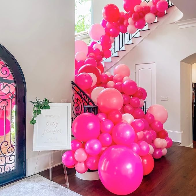 110pcs Hot Pink Balloons 12 Inch Fuschia Latex Balloon Garland Arch Kit for Birthday Baby Shower Anniversary Graduation Wedding Party Decorations