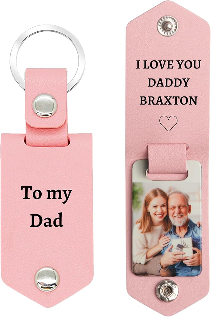 Personalized Photo/Text Leather Keychain for Men Womens Custom Picture Key Chains Memorial Gifts for Family Lover