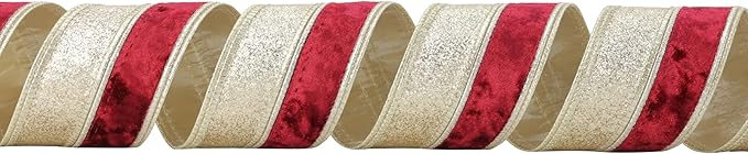 Burgundy Velvet Wired Christmas Ribbon 2.5 Inch Maroon and Gold Ribbon – 10-Yards Roll for Tree Decorations, Gift Wrapping, Wreaths, and DIY Crafts
